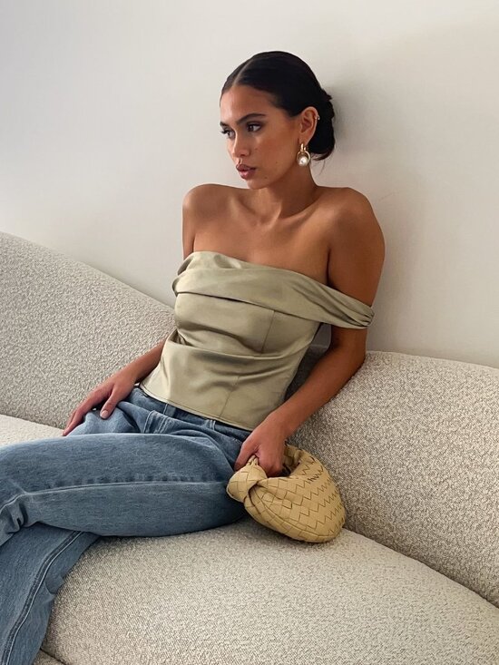 Meshki Tops - Meshki Sage Green Off Shoulder Corset Top Zip Back Size S